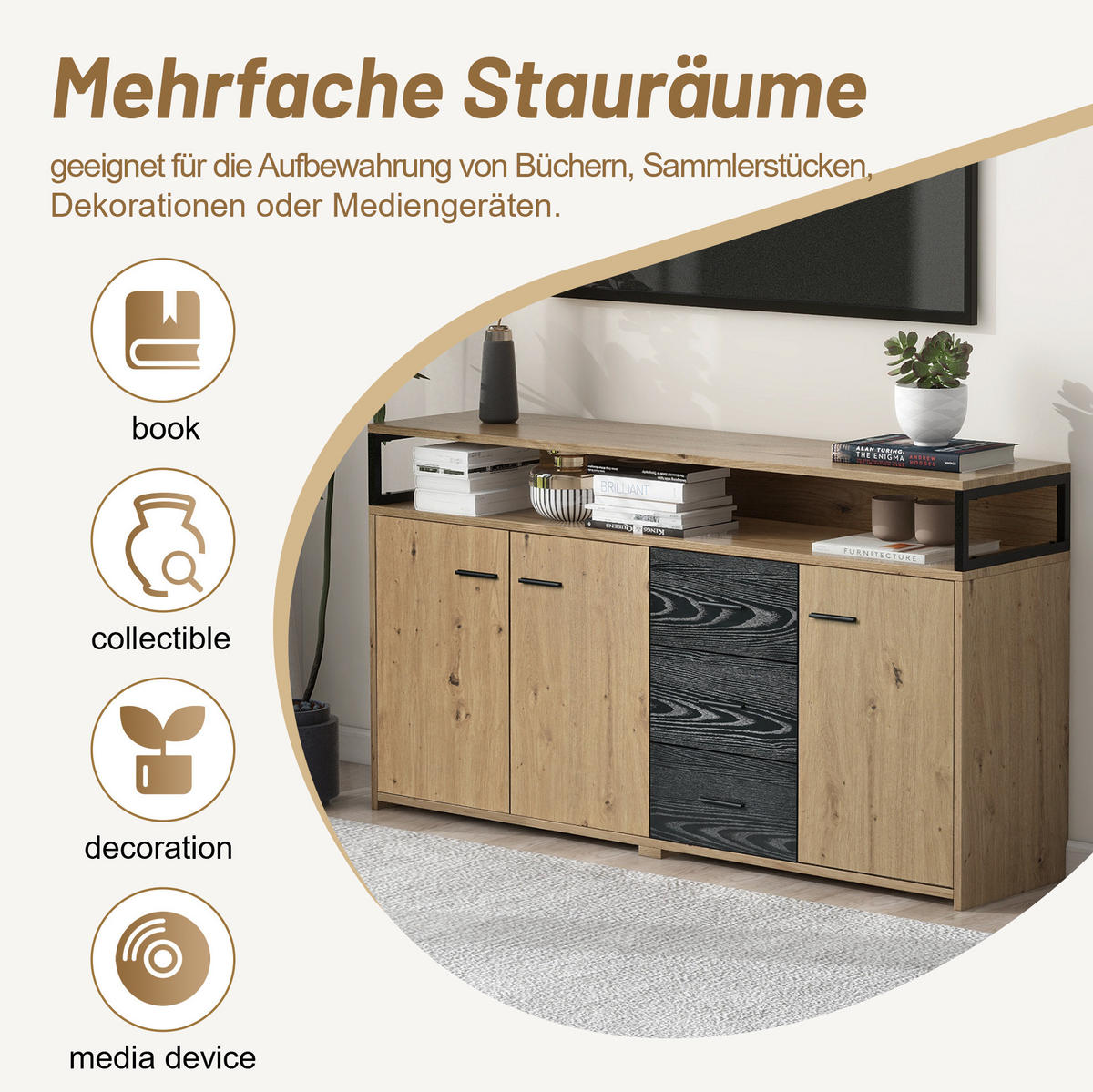 SIDEBOARD 150/35/75,9 cm schwarz-braun aus Spanplatte mit 3 Türen und 3 Schubladen - Rotbraun, Holzwerkstoff (150/75.9/35cm) - OKWISH