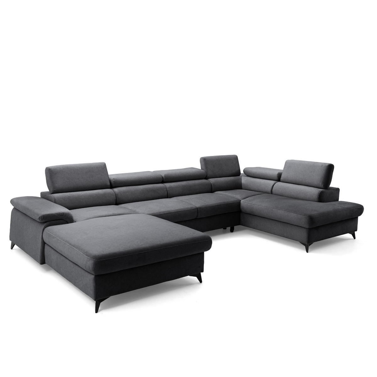 ECKSOFA U-Form PLAZA U Rechts mit Schlaffunktion 125x256 Velours Anthrazit - Anthrazit/Schwarz, Holz/Kunststoff (210/95/350cm) - Muffo