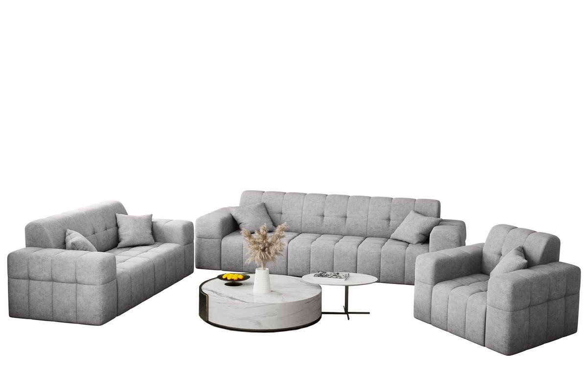 SITZGARNITUR 3+2+1 NIMES Stoff Perfect Harmony Grau - Grau, Holz/Textil (245/82/92cm) - Kaiser Möbel