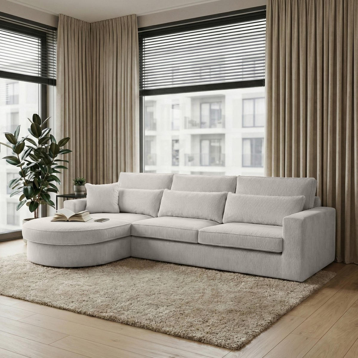 ECKSOFA Pablo ohne Schlaffunktion, mit abgerundeter Ottomane, links, Graubeige - Hellgrau, Textil (319/196cm) - Beautysofa