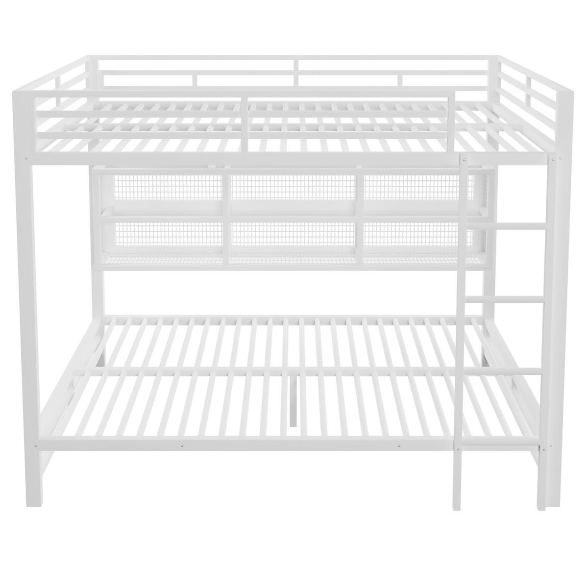 ETAGENBETT 140/200 cm weiß aus Metall mit 6 Stauraumschränken und LED - Weiß, Metall (140/200cm) - OKWISH