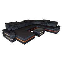WOHNLANDSCHAFT Bologna Schwarz Orange Echtleder - Schwarz, Leder (397/89/299cm)