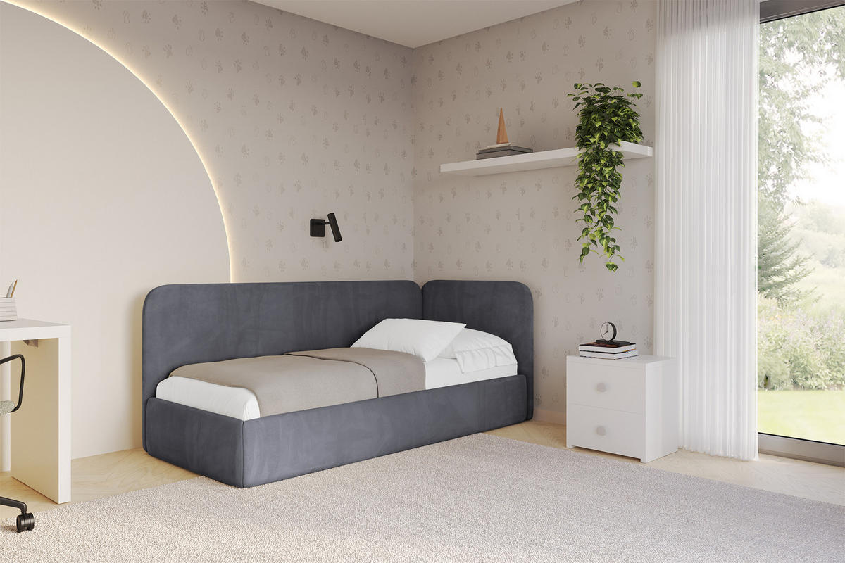 EINZELLBETT Jugendbett mit Bettkasten und Matratze H3/H4, Links - ELSY 100x200 Dunkelgrau - Dunkelgrau, Holzwerkstoff/Textil (100/200cm) - ALTDECOR