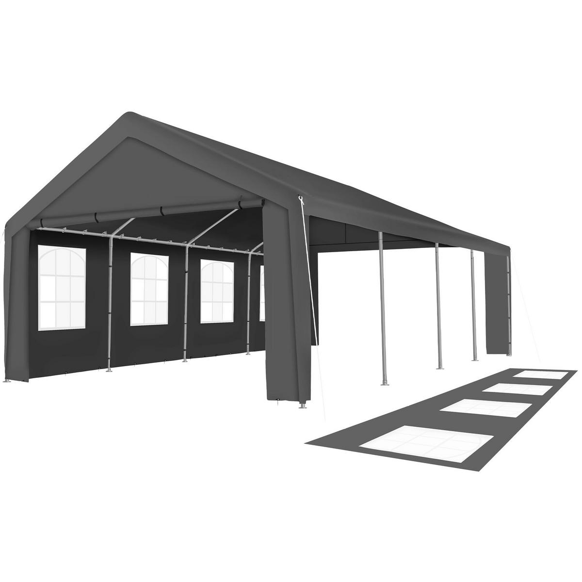 PARTYZELT Mammut, inklusive Spannseilen und Heringen, grau - Grau, Kunststoff (400/310/800cm) - tectake
