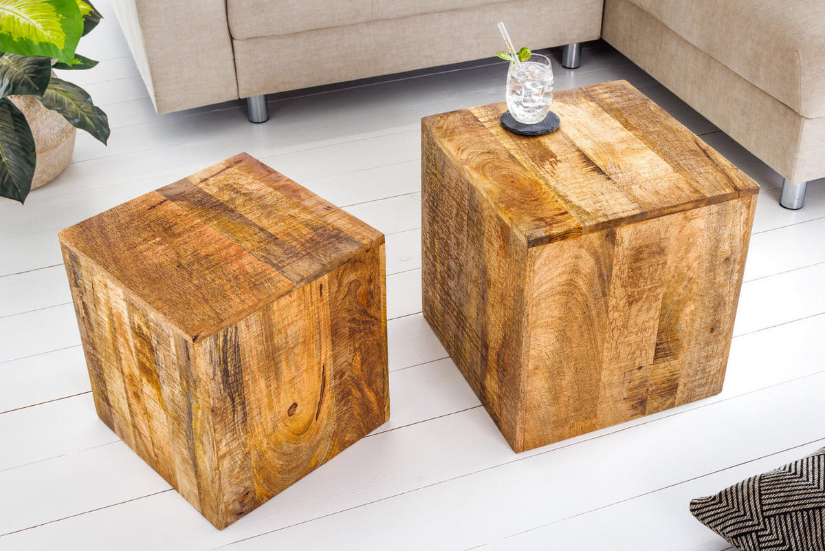 BEISTELLTISCH CURACAO Mango Natur 45 cm 2er Set - Braun, Holz (40/40/45cm) - riess-ambiente