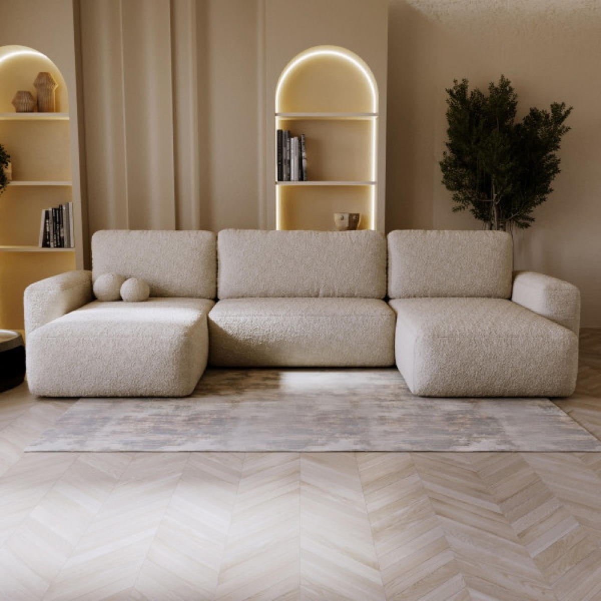 ECKSOFA Hellbeige ILO Mit Bettkasten Und Schlaffunktion - Beige, Textil (374/177cm) - Sepro Meble