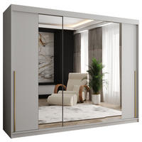 SCHIEBETÜRENSCHRANK mit Spiegel 250 cm Breite Weiß mit goldenem Griff - Goldfarben/Weiß, Holzwerkstoff (250/200/62cm) - Home Collective