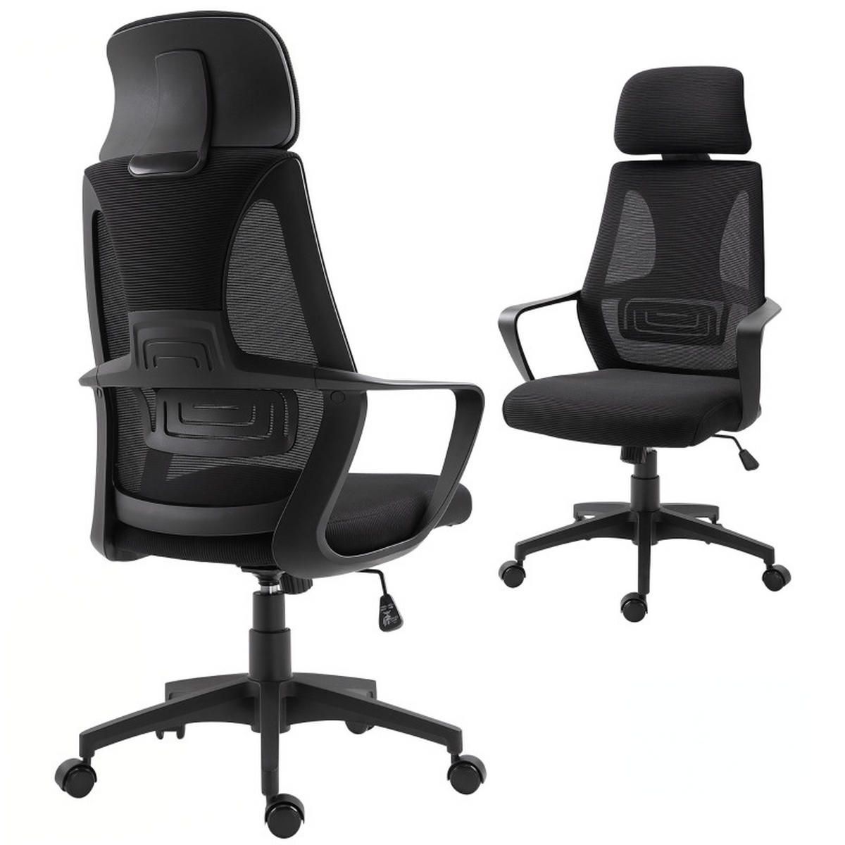 DREHSTÜHLE Netzstoff Wippfunktion Kopfstütze Schwarz - Schwarz, Metall (55/126/64cm) - SHOPENTRA