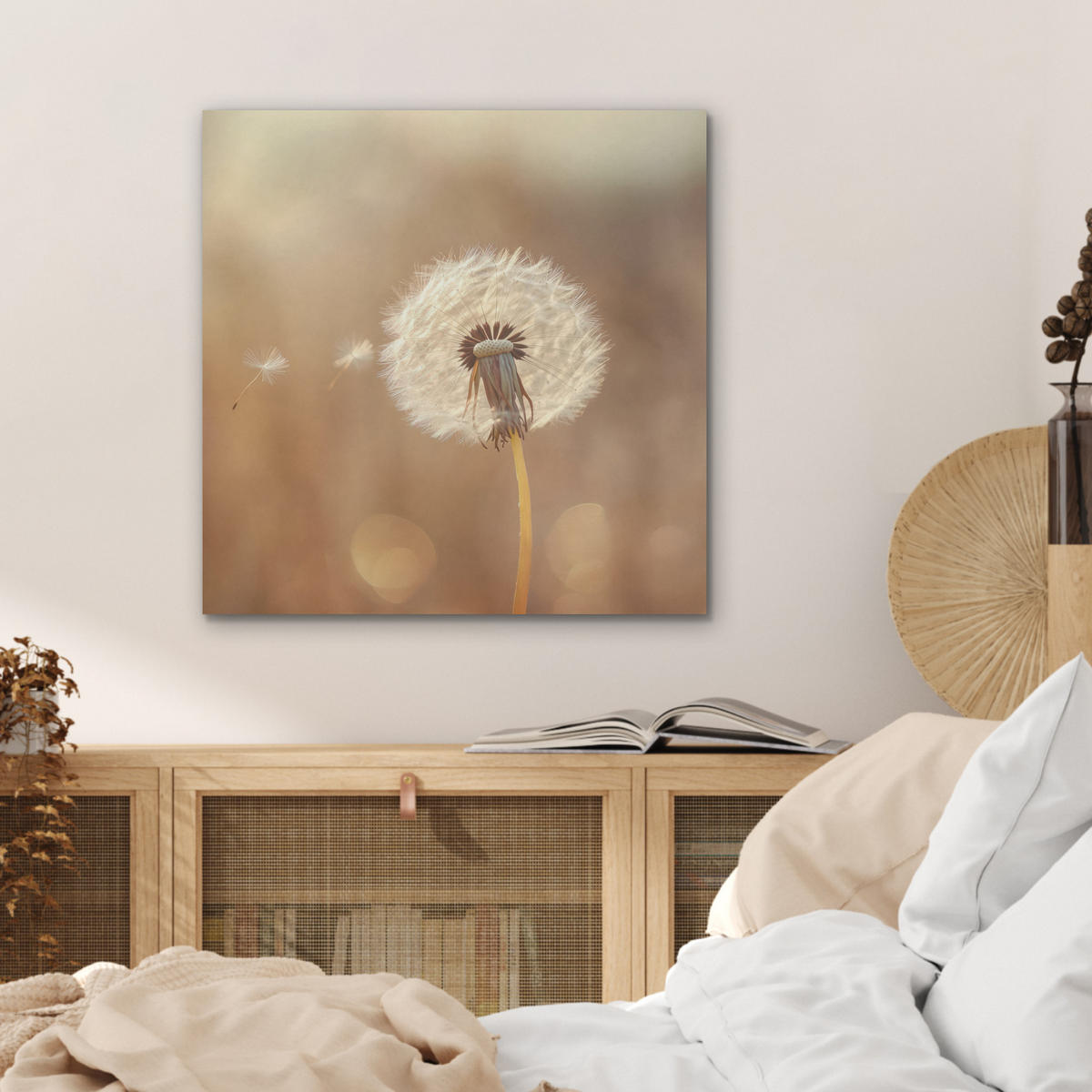 AKUSTIKBILD Löwenzahn - Beige - Natur - Blume Wandbilder 60x60 cm - Hellbraun, Kunststoff (60/60/0.9cm) - MuchoWow