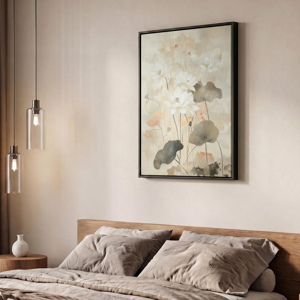 LEINWAND Bilder mit Rahmen - Blumen - Japandi - Wabi sabi - 60x80 - Sandfarben, Textil (60/80cm) - MuchoWow