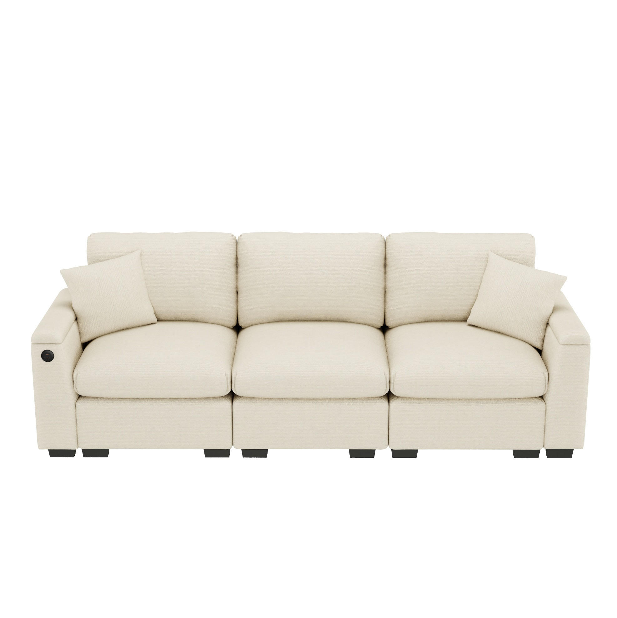 SOFA 3-Sitzer mit Klapptisch USB und Stauraum Chenille Beige - Beige, Kunststoff (242/88/80cm) - Meubliv