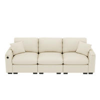 SOFA 3-Sitzer mit Klapptisch USB und Stauraum Chenille Beige - Beige, Kunststoff (242/88/80cm) - Meubliv