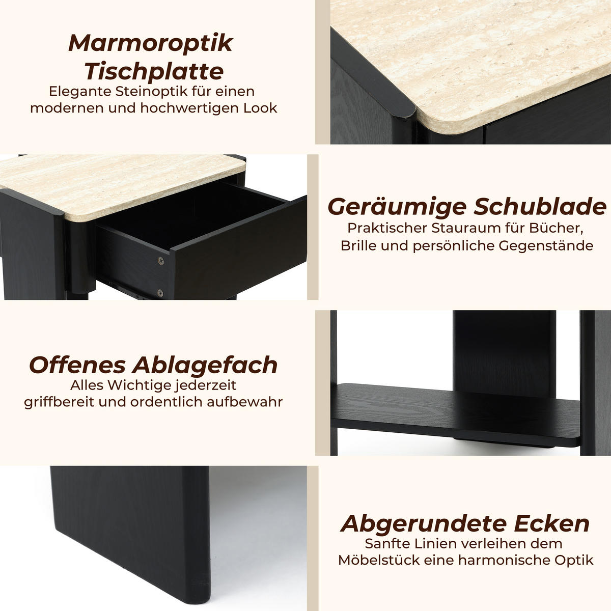 NACHTTISCH schwarz, B 55 × T 40 × H 53 cm - Schwarz, Holz (55/53/40cm) - Hometopia