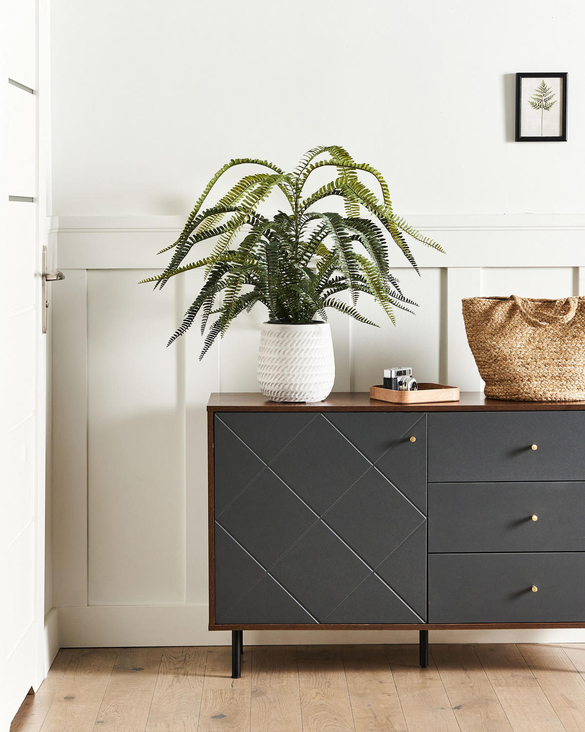 KUNSTPFLANZE im Blumentopf 105 cm Grün/Schwarz Fern Leaf Plant - Schwarz/Grün, Kunststoff (105cm) - Beliani