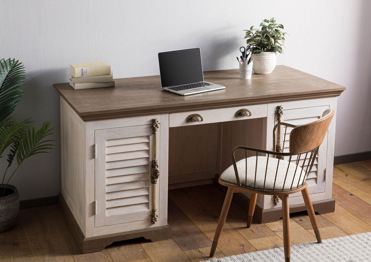 SCHREIBTISCH Mango 160x80x76 weiß lackiert TOULOUSE #120 - Weiß, Holz (80/160/76cm) - Massivmoebel24