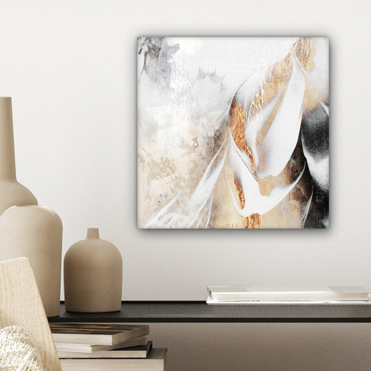 LEINWANDBILD Luxus - Abstrakt - Gold - Weiß 20x20 cm - Goldfarben, Textil (20/20cm) - MuchoWow