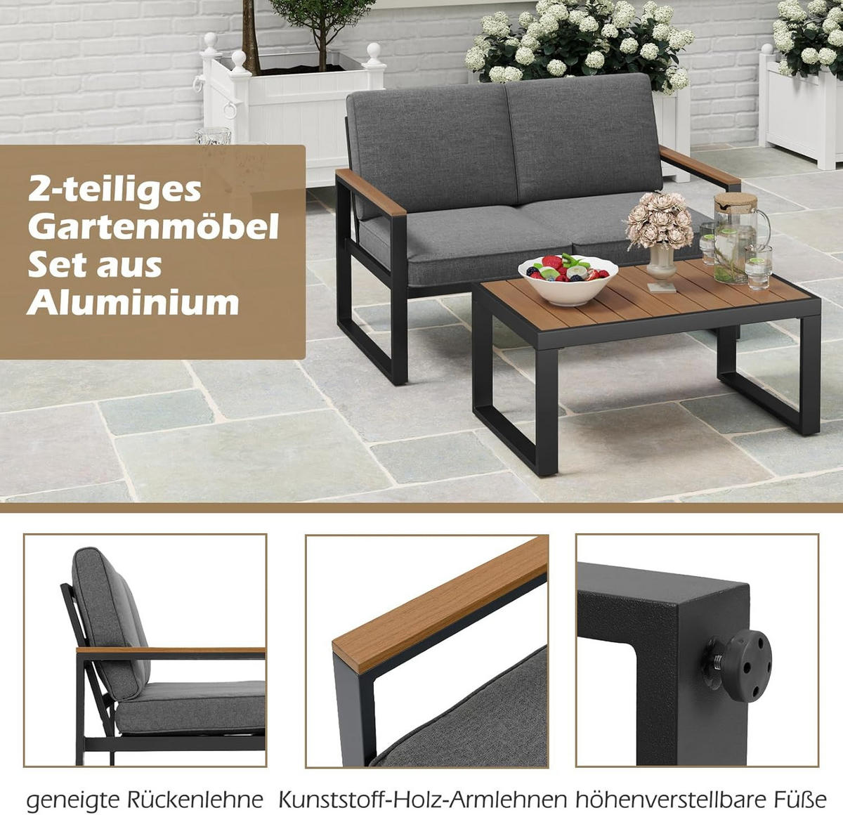 TRÄDGÅRDSMÖBLER Set Grå (4 delar) - Grå, Metall - COSTWAY