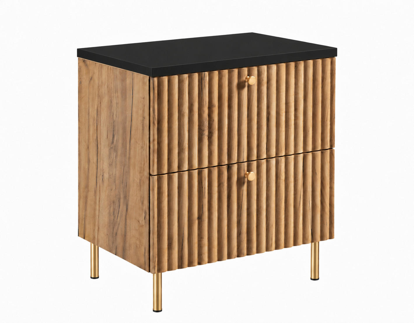 BADEZIMMERSCHRANK: Craft Eiche Gold / Platte Schwarz / Griffe Gold / Beine Gold, 60 x 44,4 x 73,6 cm - Eichefarben/Goldfarben, Holzwerkstoff (60/73.6/44.4cm) - 3XE LIVING