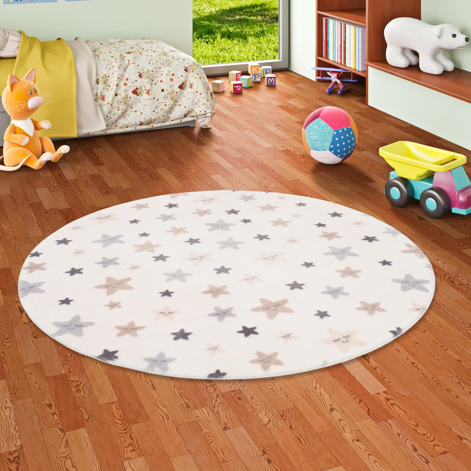 SUPER SOFT FELLTEPPICH PEARL KIDS STERNE RUND - Creme, Textil (120/120cm) - Pergamon