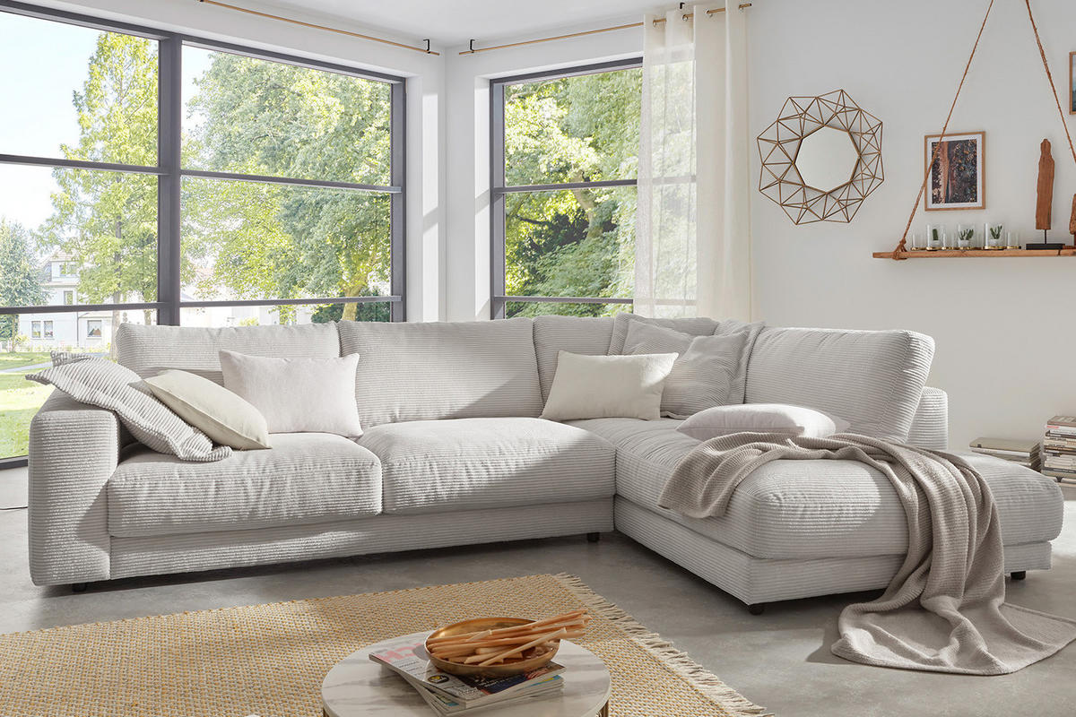 ECKSOFA MADELINE Hellgrau Cord - Hellgrau/Schwarz, Kunststoff/Textil (325/224cm) - KAWOLA