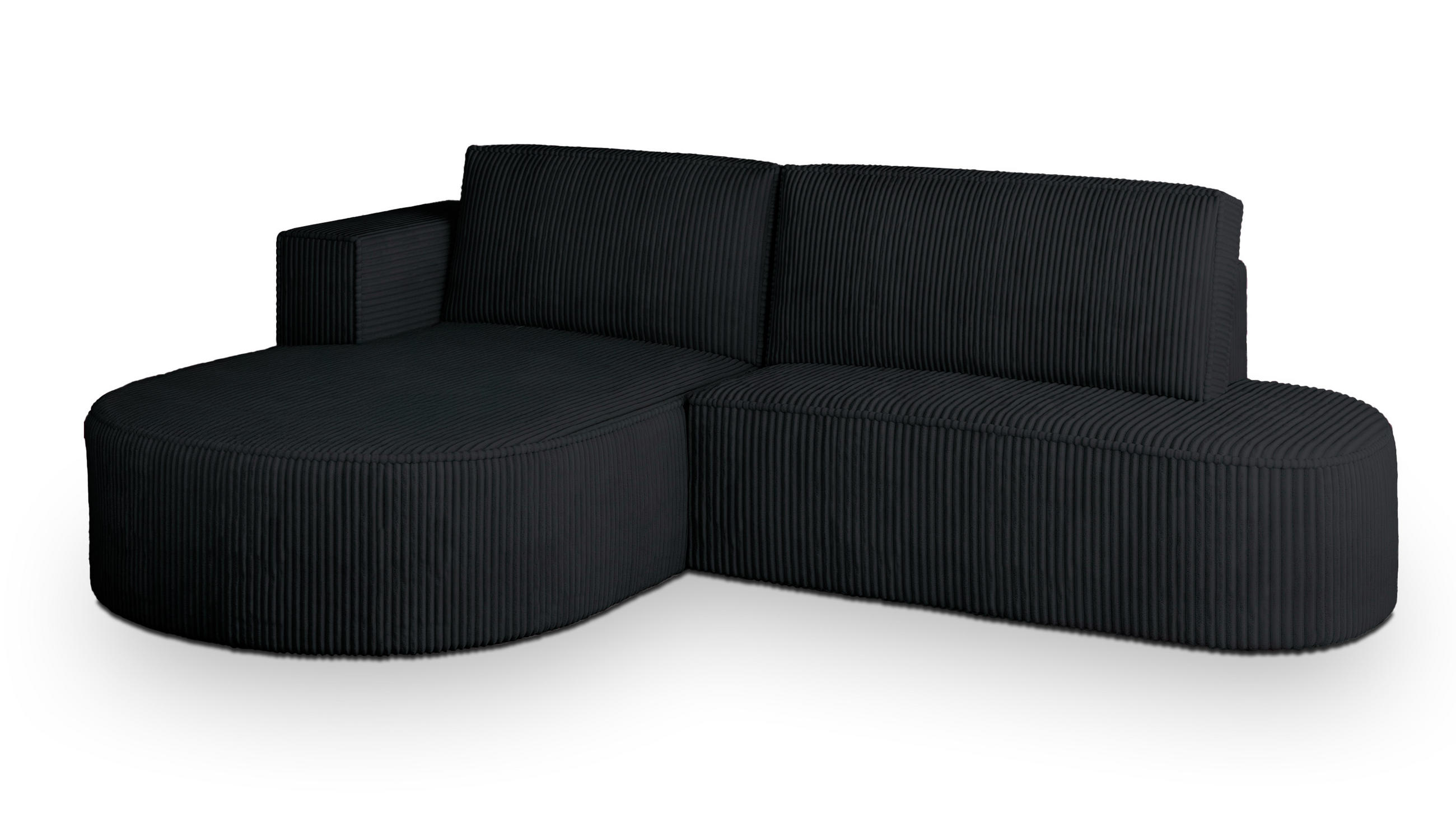 ECKSOFA CORTIO P L-S Schwarz Kordstoff mit Schlaffunktion - Schwarz, Holz (265/174cm) - MASSENO