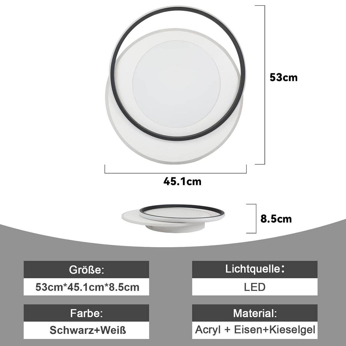 LED-DECKENLEUCHTE Sonnensystem 48.5/47.5/7 cm - Schwarz/Weiß, Kunststoff (48.5/47.5/7cm) - Nettlife