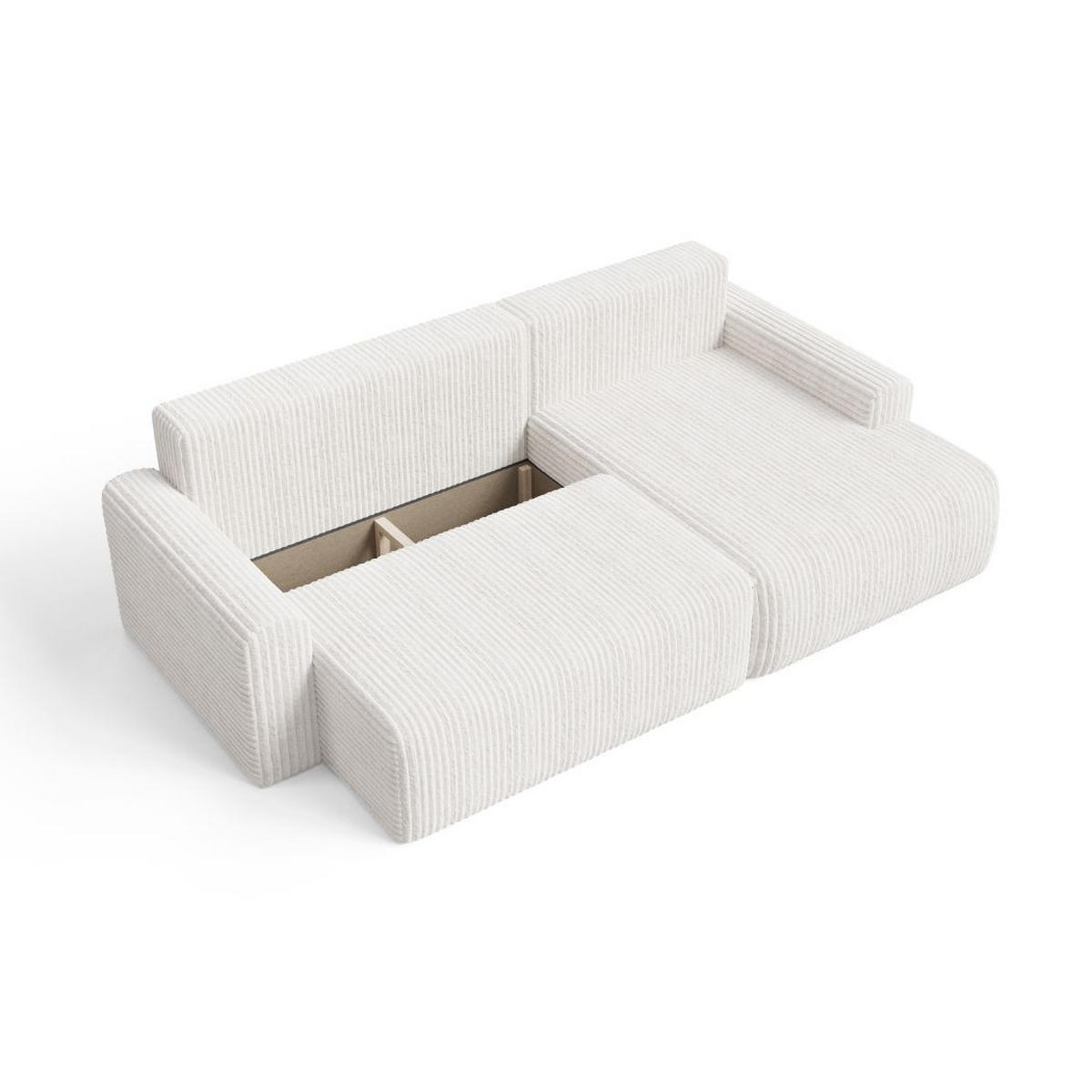ECKSOFA MILO LARGE mit Schlaffunktion, Bettkasten und Cordbezug, Rechts - TILIA 86 (aschgrau) - Grau, Holz (270/142cm) - Dekori_Interiors