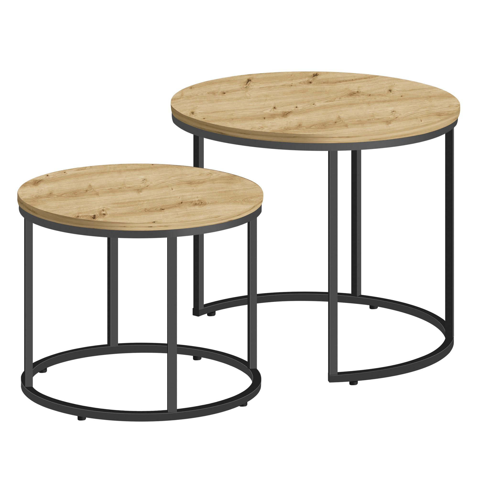 COUCHTISCH 2er Set rund - Eiche Artisan, Holzwerkstoff/Metall (53/53/45cm) - Mat-Haus