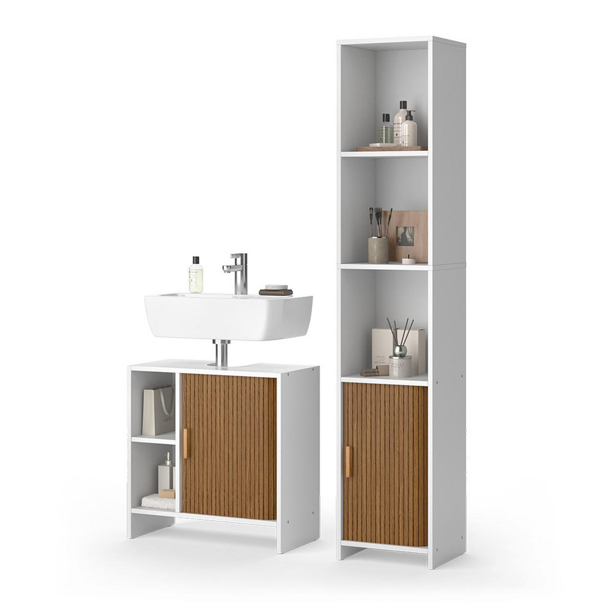 BADMÖBEL-SET Norea, Eiche/Weiß, 2-teilig - Eichefarben/Weiß, Holzwerkstoff (60/60/30cm) - Vicco