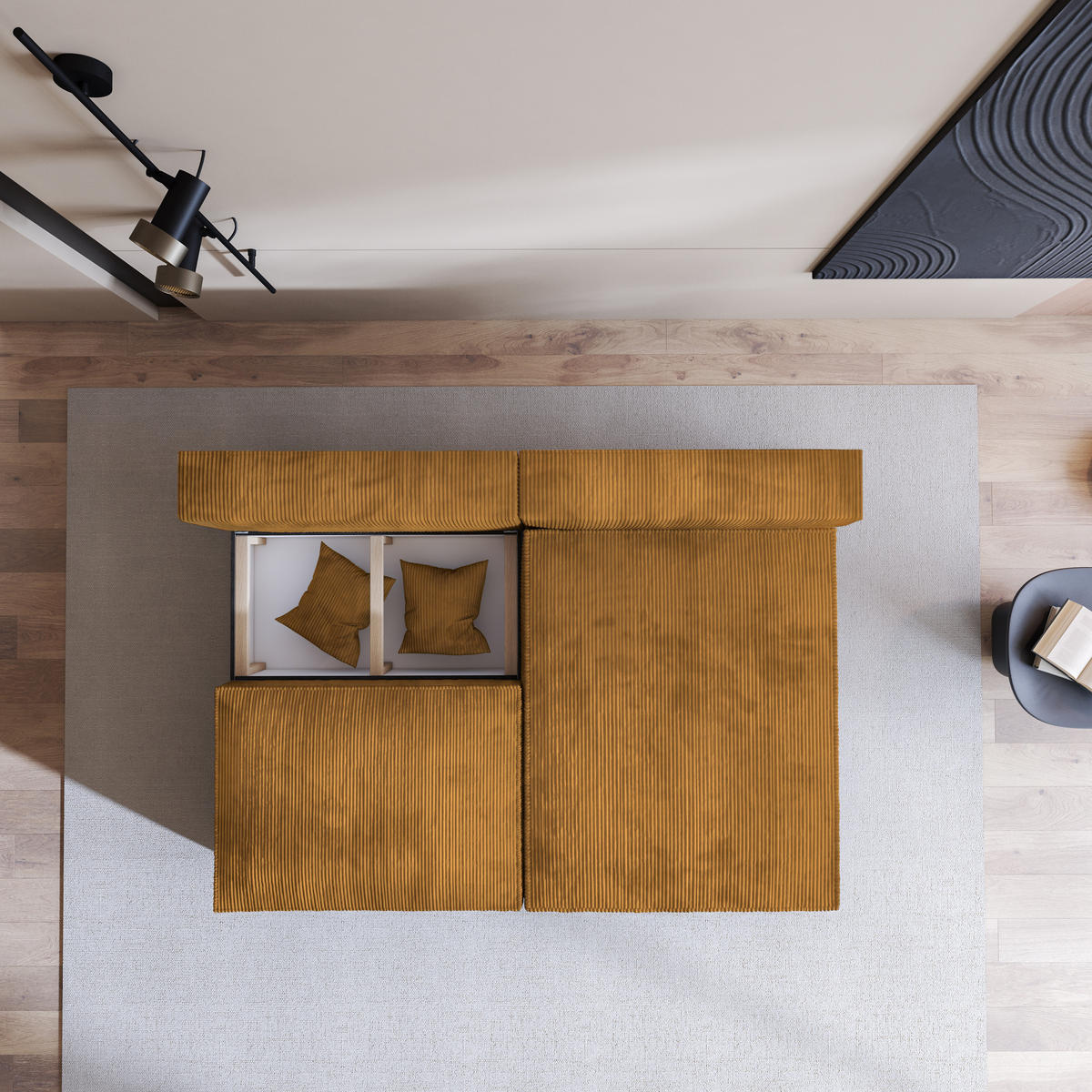 ECKSOFA FIORO P Gelb Kordstoff mit Schlaffunktion - Gelb, Holz (204/148cm) - MASSENO