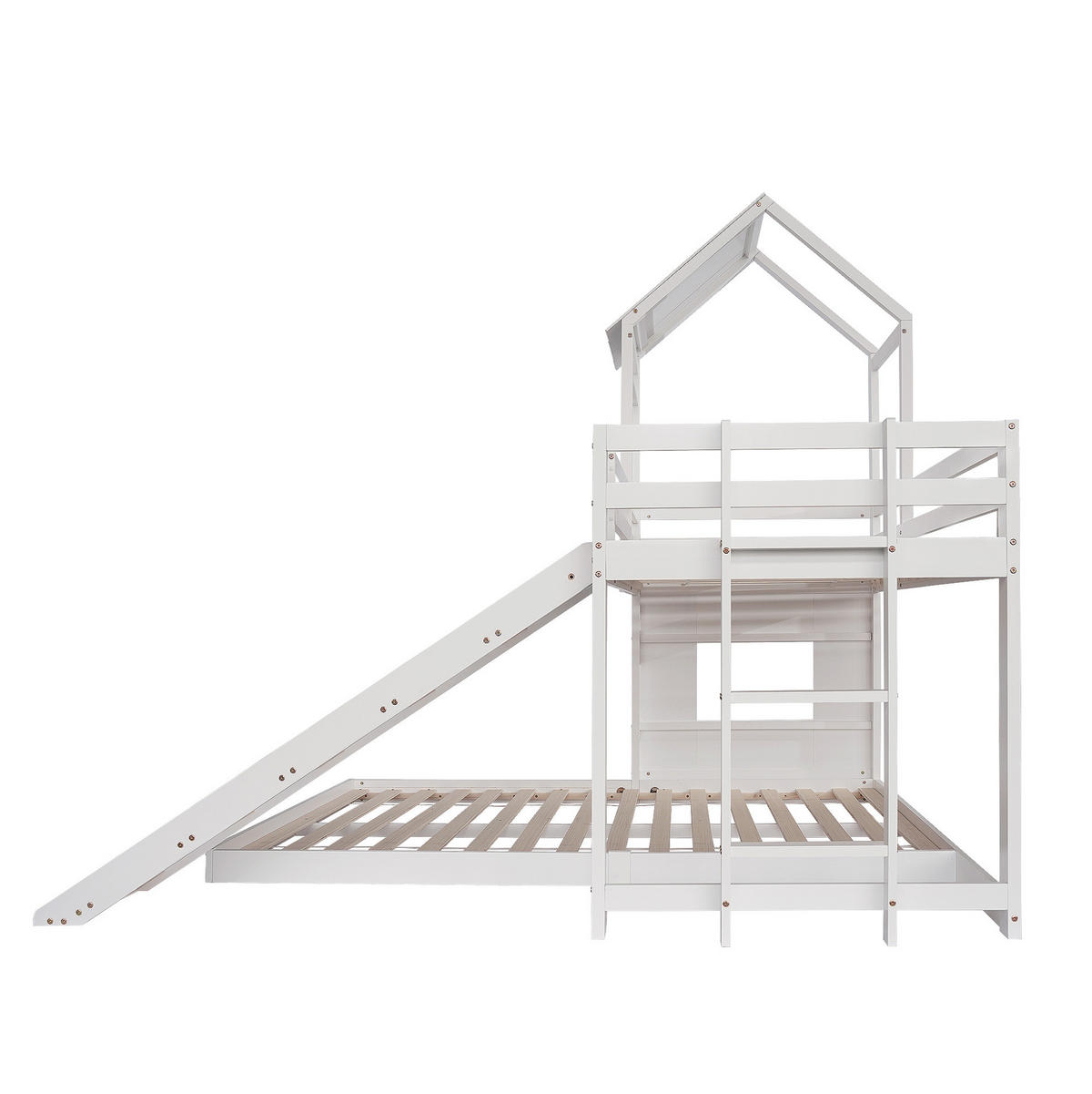 ETAGENBETT mit Rutsche und Leiter 90x200/140x200 cm Kiefer/MDF Weiß - Weiß, Holzwerkstoff (90/200cm) - Beauniv