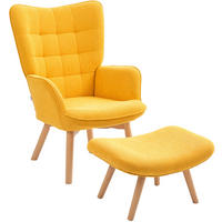 OHRENSESSEL mit Hocker 72/80/101 cm in Orange mit Buchenholzbeinen - Orange, Textil (72/101/80cm) - Flora Grace
