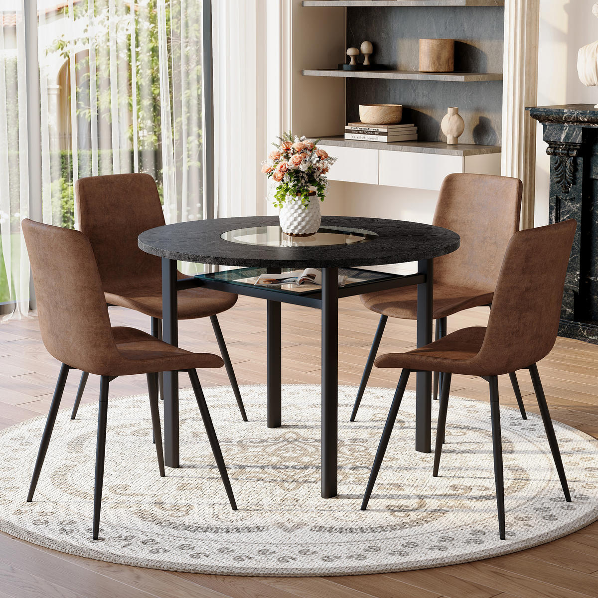 ESSGRUPPE DE-39372 5-teilig, mit 4 Stühlen und Glasplatte Braun - Braun, Metall (100/76/100cm) - ComfortXL