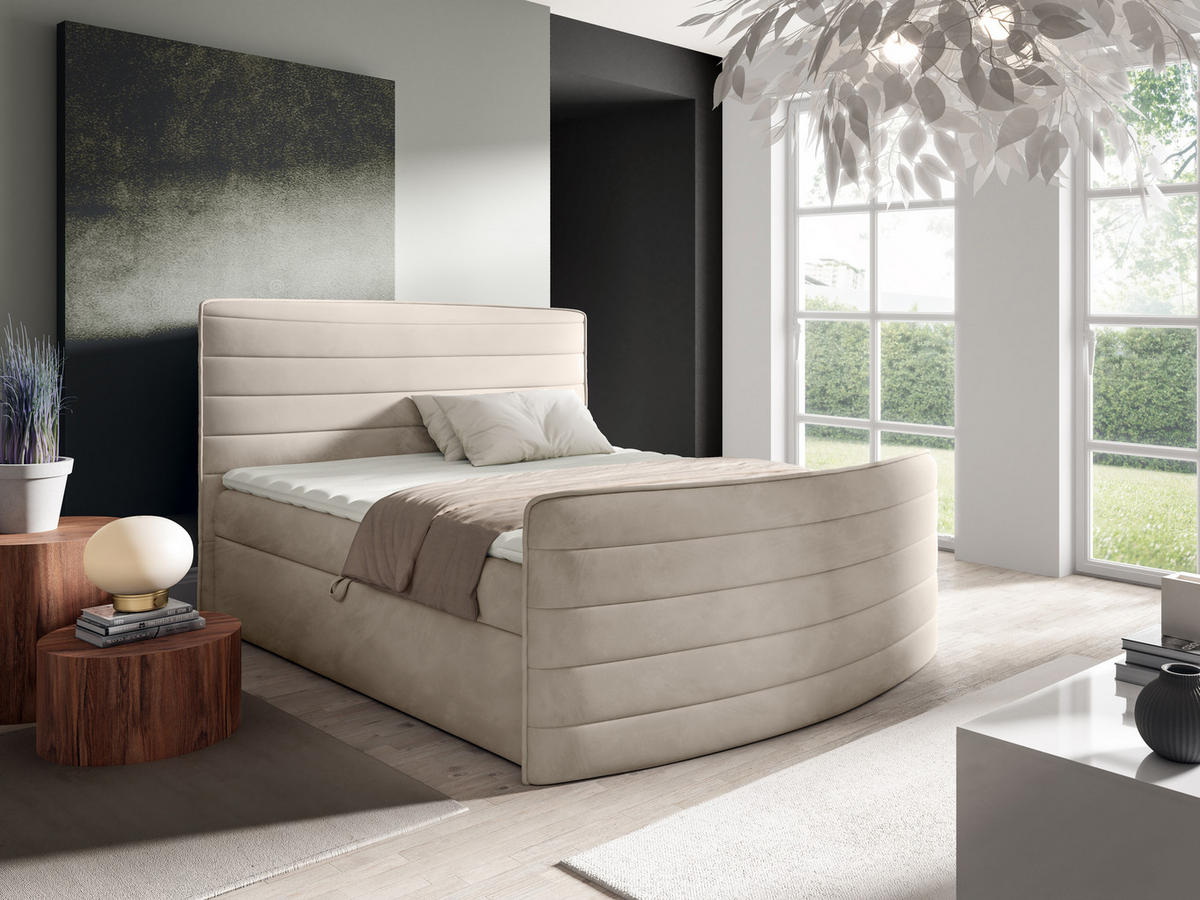 BOXBETT 120 x 200 cm mit Bonell-Federkernmatratze H3 - Beige - CLEO - Beige, Textil (120/200cm) - AN-Moebel 4u