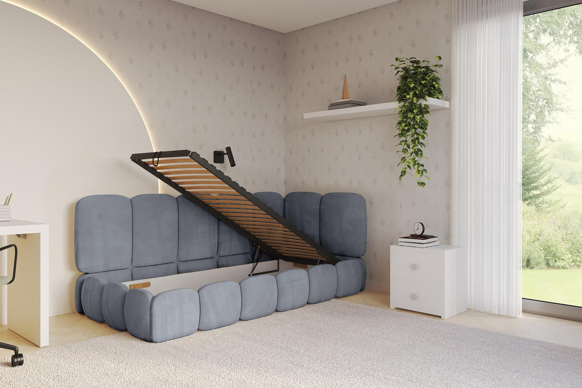 EINZELLBETT Jugendbett mit Bettkasten und Matratze H3/H4, Links - AVRY 100x200 Grau - Grau, Holzwerkstoff/Textil (100/200cm) - ALTDECOR