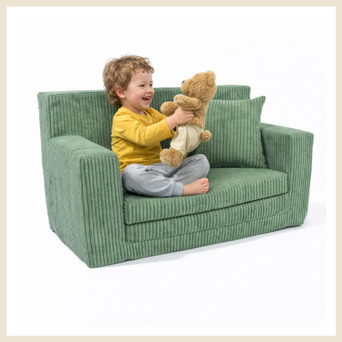 KINDERSOFA aus Kuschel-Cord in Hellgrün - Hellgrün, Textil (83/47/43cm) - Fortisline