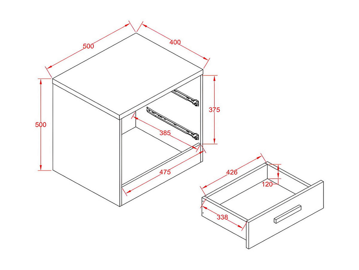NACHTTISCH mit 2 Schubladen - Weiß und Holzfarben - SKAIDO - Naturfarben, Holz (50/50/40cm) - Vente-Unique