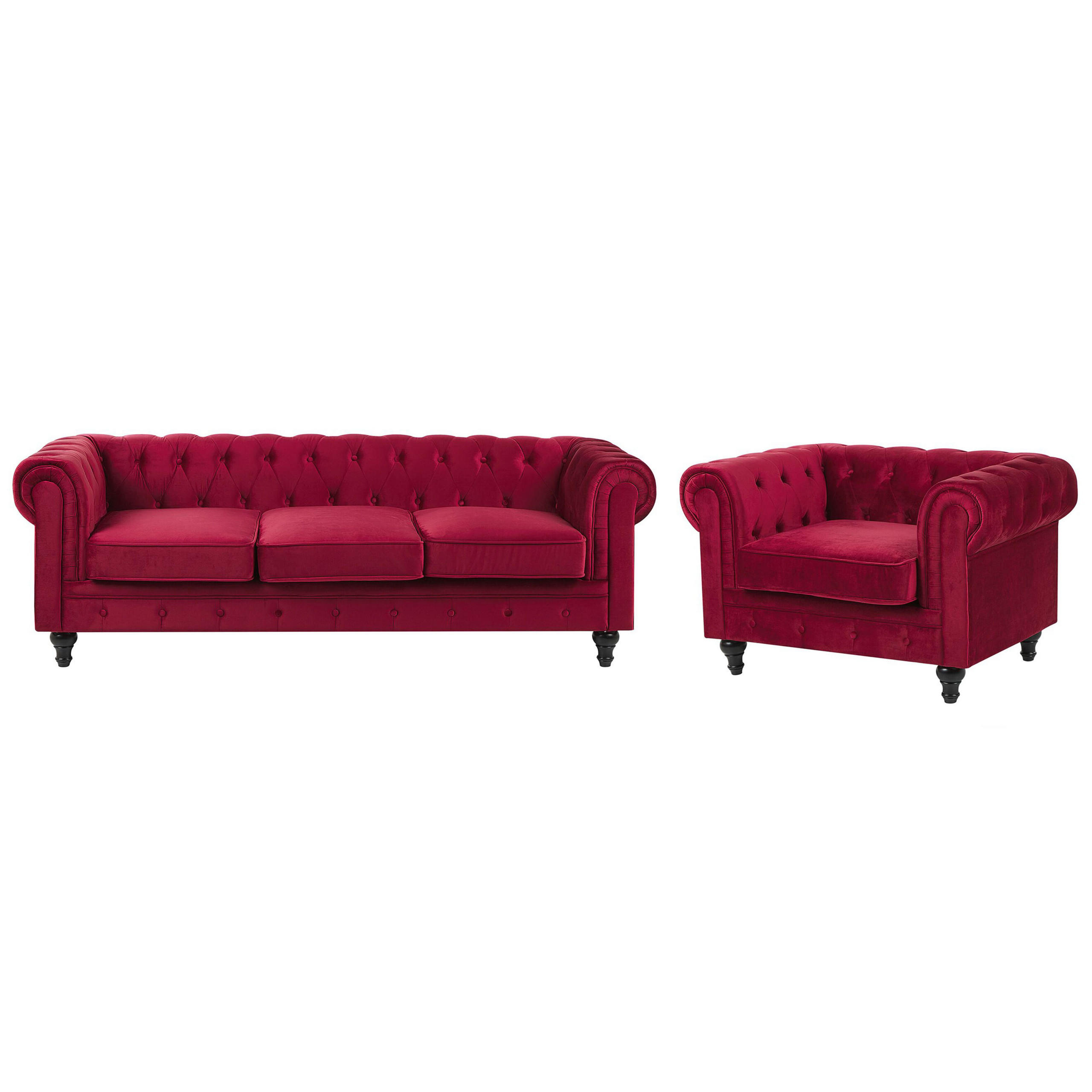 SET CANAPELE cu 4 locuri catifea rosu Chesterfield
