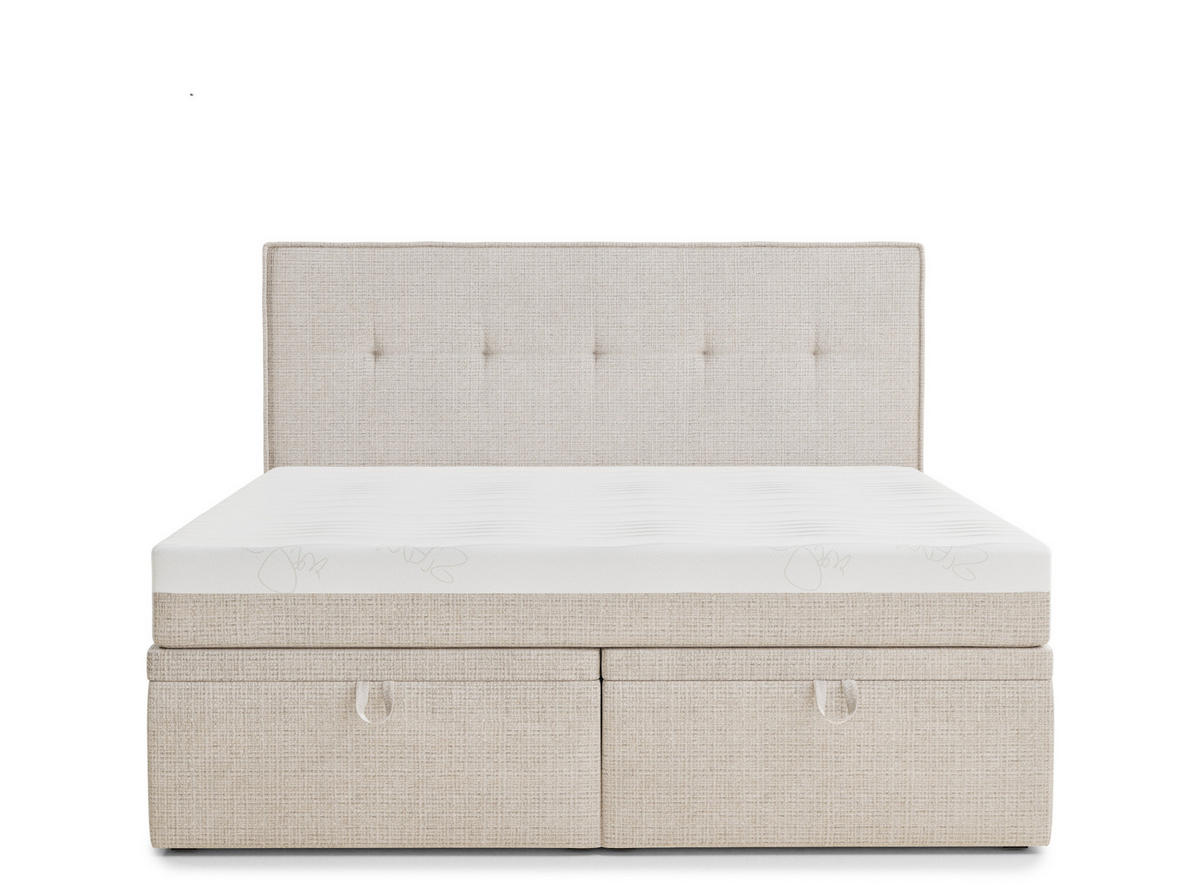 BOXBETT 140/200 cm Comfrey, in Creme, Matratze, gepolstertes Kopfteil, Bettkasten, H3 = fest - Creme/Schwarz, Holz/Holzwerkstoff (140/200cm) - Maison de Reve