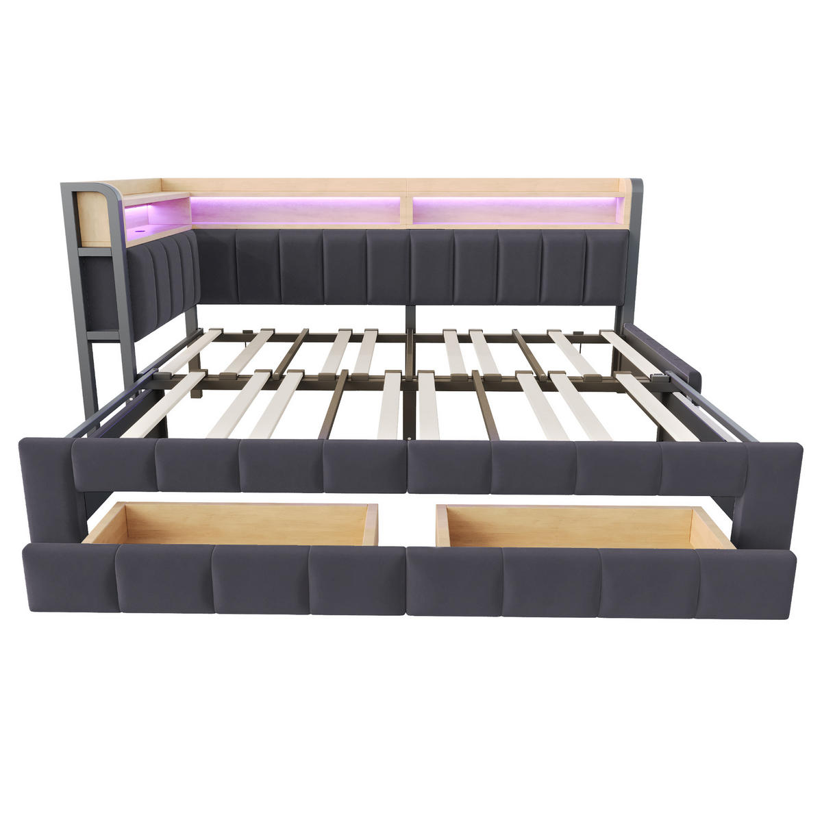 AUSZIEHBETT 90/180/200 cm DE-32703 mit Stauraum und LED Dunkelgrau - Dunkelgrau, Metall (90/200cm) - ComfortXL