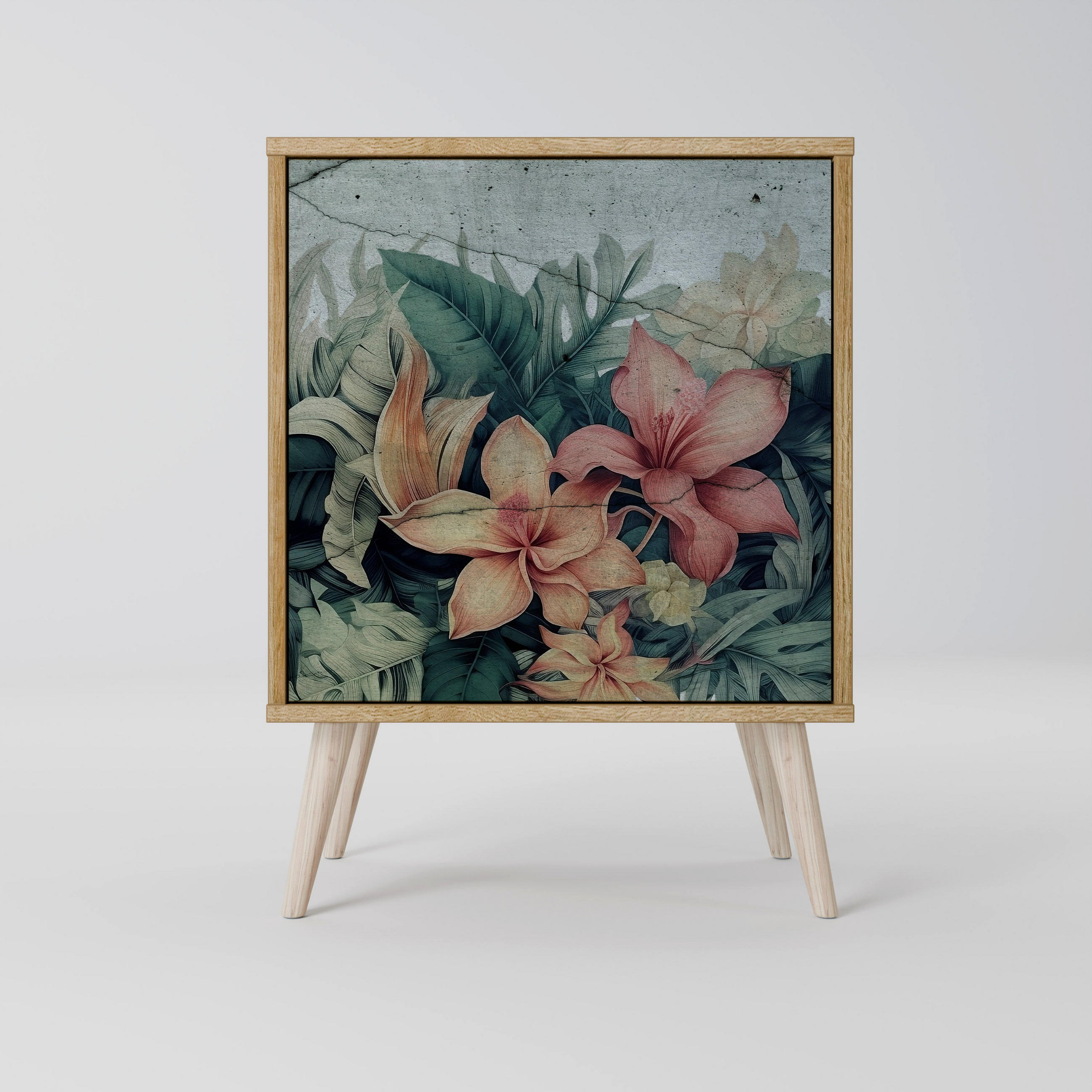 SIDEBOARD HEAVENLY BLOOM, Eichefarben, 57,5x42x77,5 cm, Schräge Buchenholzfüße - Eichefarben/Buchefarben, Holzwerkstoff/Buchenholz (57.5/77.5/42cm) - SpaceRebels