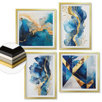 WANDBILDER 4er Set - 50x50 cm & 40x60 cm Goldrahmen - Blaue abstrakte Muster - Goldfarben, Kunststoff (50/50cm) - ArtPrintCave