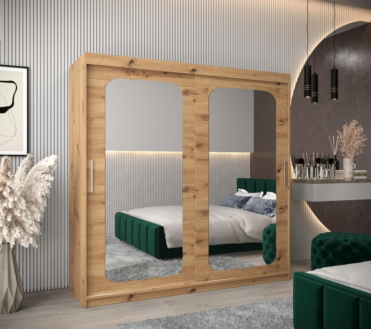 SCHWEBETÜRENSCHRANK 200/200/62 2-türig - Silberfarben/Eiche Artisan, Holz/Kunststoff (200/200/62cm) - MÖBEL KRYSPOL