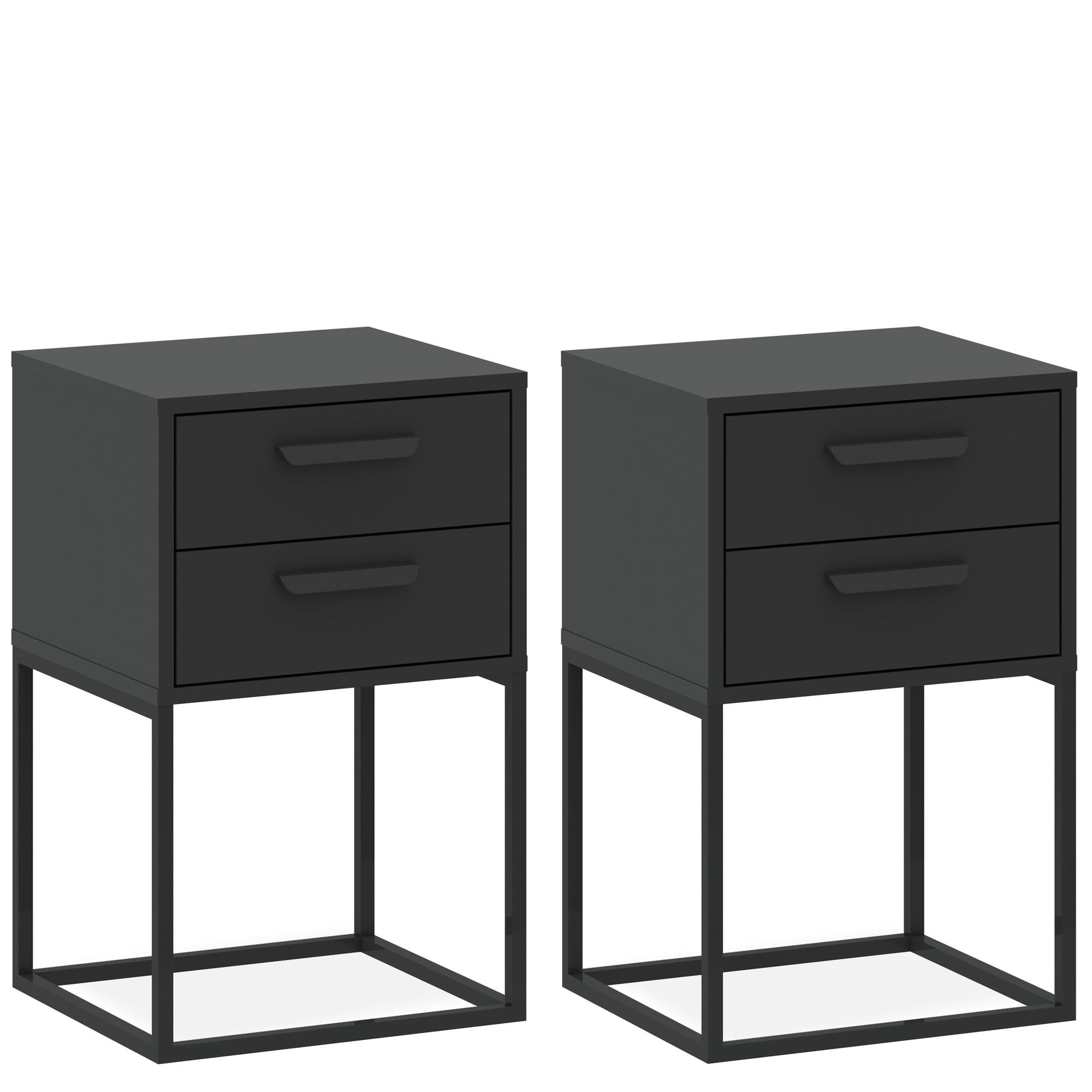 NACHTTISCH RECTUS 2-er Set - Anthrazit/Schwarz, Holzwerkstoff (40/65/39cm) - KONSIMO®