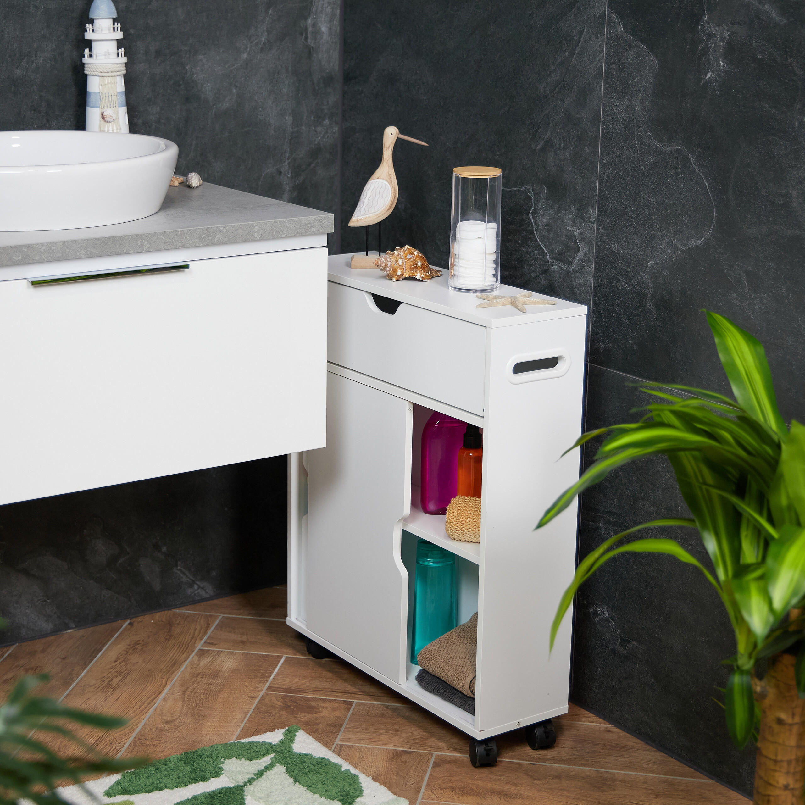 NISCHENWAGEN - Weiß, Holzwerkstoff/Kunststoff (52/67/17cm) - Relaxdays