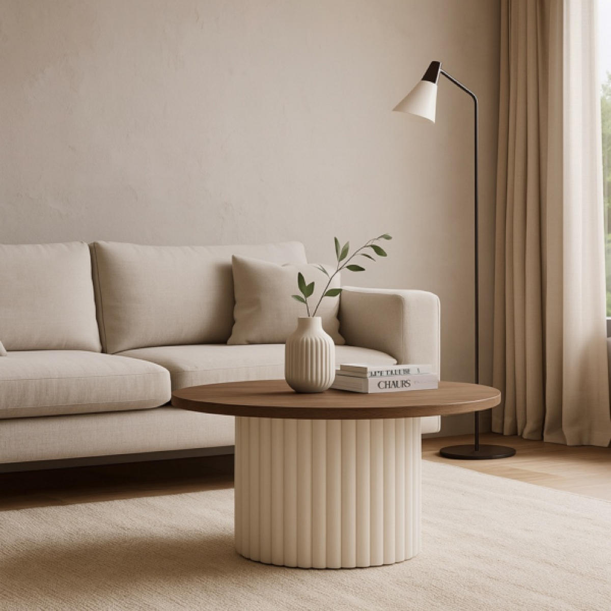 TISCH Lefkas Kaschmir Riko Geriffelte Basis Sonoma Eiche Rund 75 cm - Braun, Holzwerkstoff (75/75/42cm) - Sepro Meble