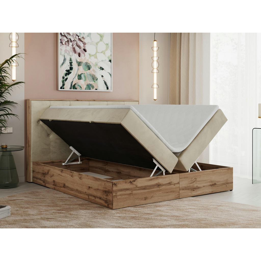 Thumbnail - MKS Boxbett, Beige, Textil, 2-Sitzer, H4, Rechteckig, 200x200 cm, Schlafzimmer, Betten, Boxspringbetten
