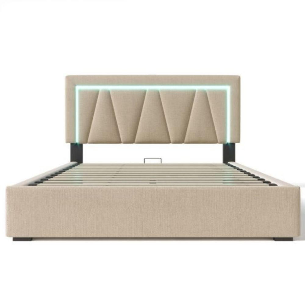 POLSTERBETT 140/200 cm in Beige Leinen mit Matratze - Beige, Holz/Textil (140/200cm) - KOMHTOM