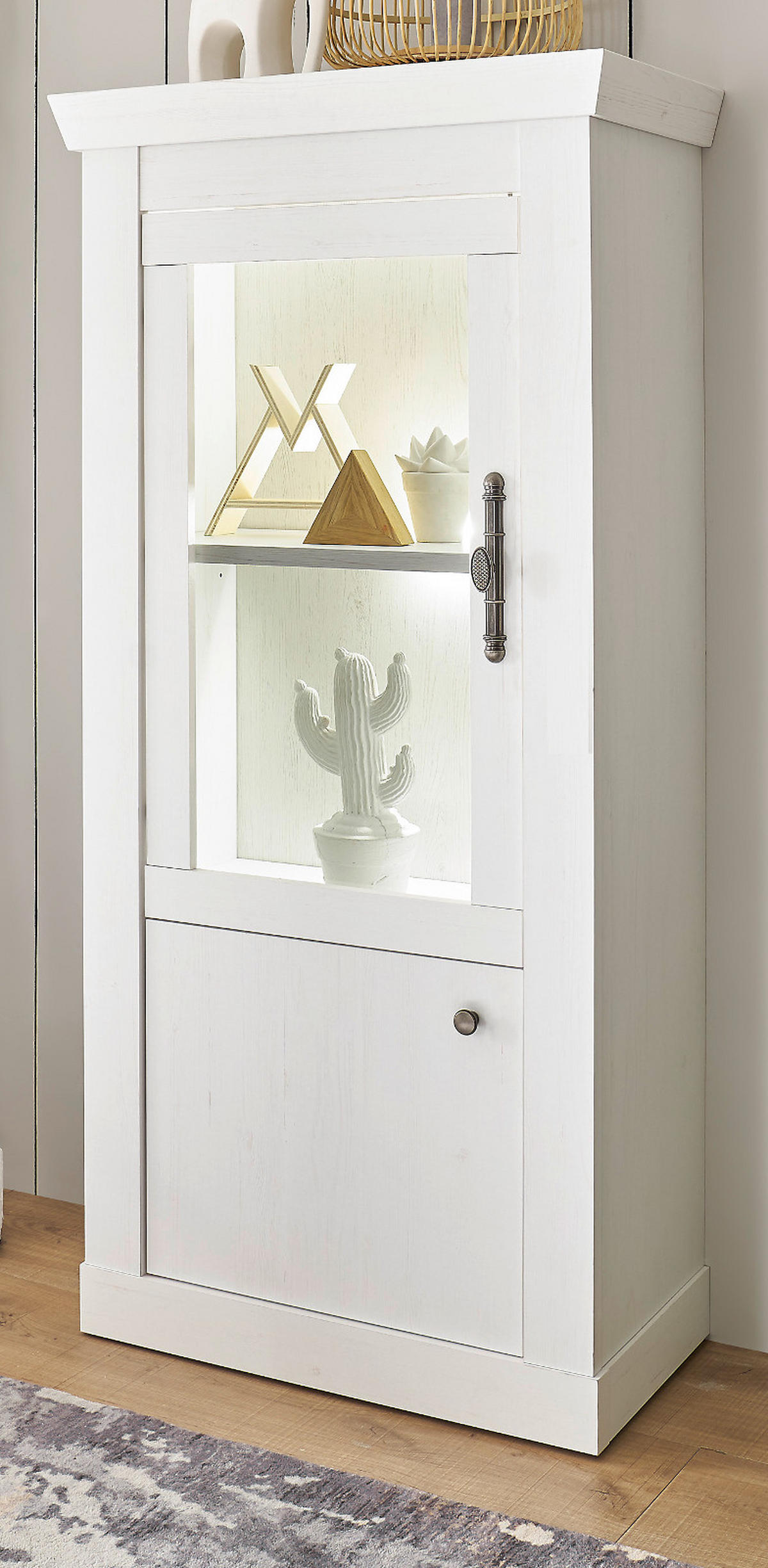 VITRINE weiß Pinie Landhaus, Vitrinenschrank 70 x 146 cm, Soft-Close-Funktion - Weiß, Holzwerkstoff/Kunststoff (72/146/38cm) - Furn.Design