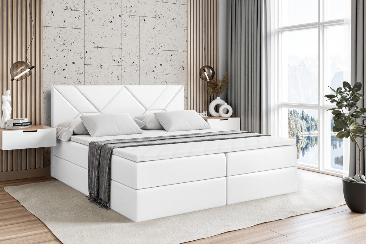 BOXBETT mit Matratze H4 und Lattenrost - BARWA - 160 x 200 - H4 - Weiß Hochglanz - Weiß Hochglanz, Holzwerkstoff (160/200cm) - ALTDECOR